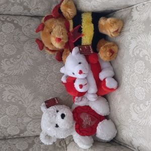 Plush teddy bears love heart lot of 3  red white bumble bee  NEW
